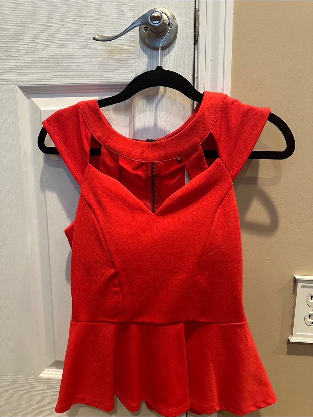 Red Peplum Cutout Sleeveless Top